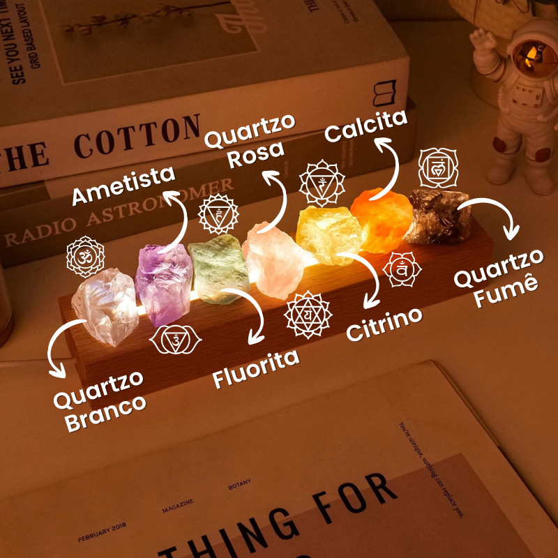 Luminária Luz dos Chakras - Luminária 7 Chakras com Cristais Naturais