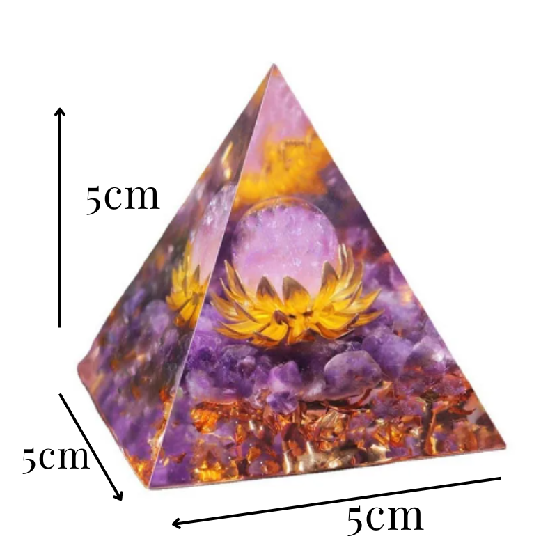 Pirâmide Orgonite Flor de Lótus Ametista