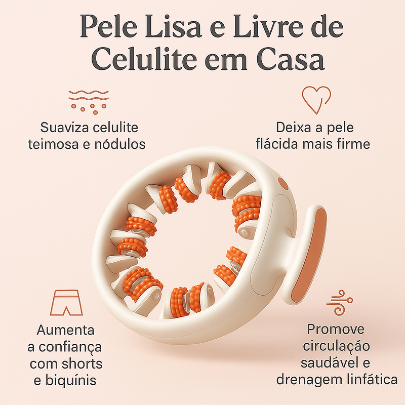 Drena Roller para suavizar celulite e aliviar o lipedema, estimulando a drenagem linfática e deixando a pele mais firme e lisa em casa