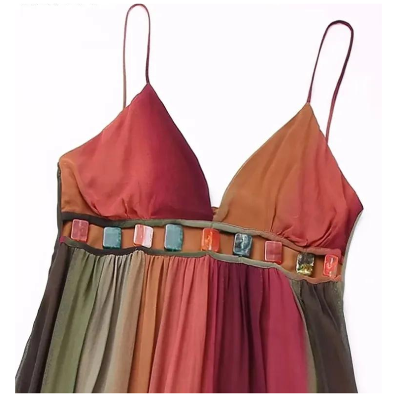 Vestido Boho Rainbow com Pedras