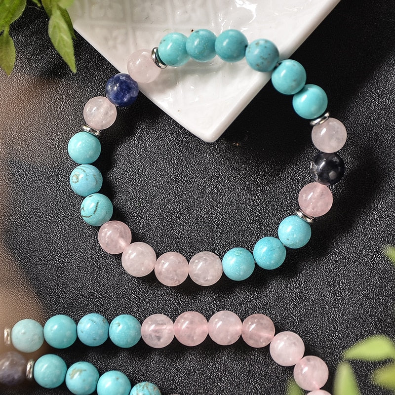 Japamala Ascensão Espiritual - Quartzo Rosa, Sodalita e Turquesa (Pulseira Grátis)