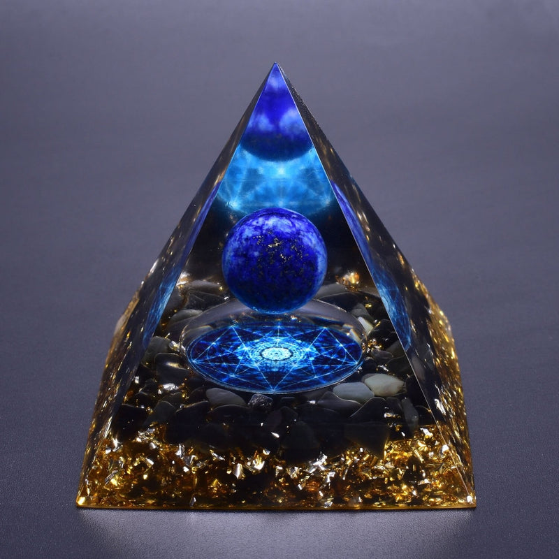 Pirâmide Orgonite Terapêutica - Proteção Divina Lápis Lazúli e Obsidiana Negra