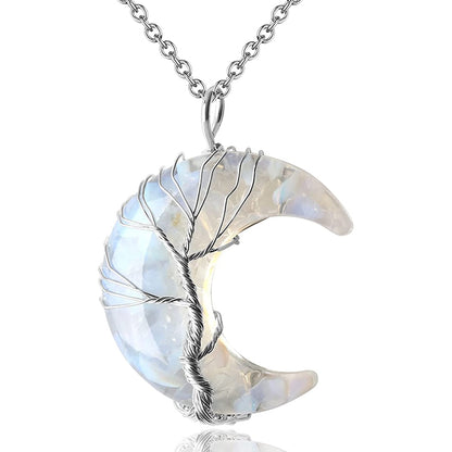 Crystal Moon Necklace - Tree of Life