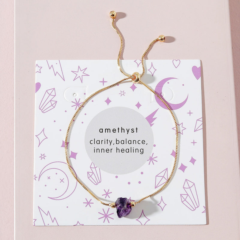 Fashion Simple Healing Simulated  Stone Adjustable Bracelet Boho Irregular Gravel Purple Crystal Handmade Bracelet Jewelry Gift