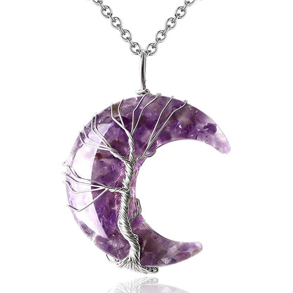 Crystal Moon Necklace - Tree of Life