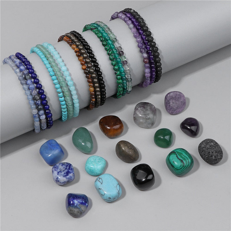 Kit 3 Pulseiras de Pedras Naturais + Pedras de Brinde