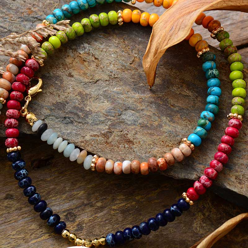 Colar Lua Cores dos Chakras - Pedra Natural / Jaspe Imperial