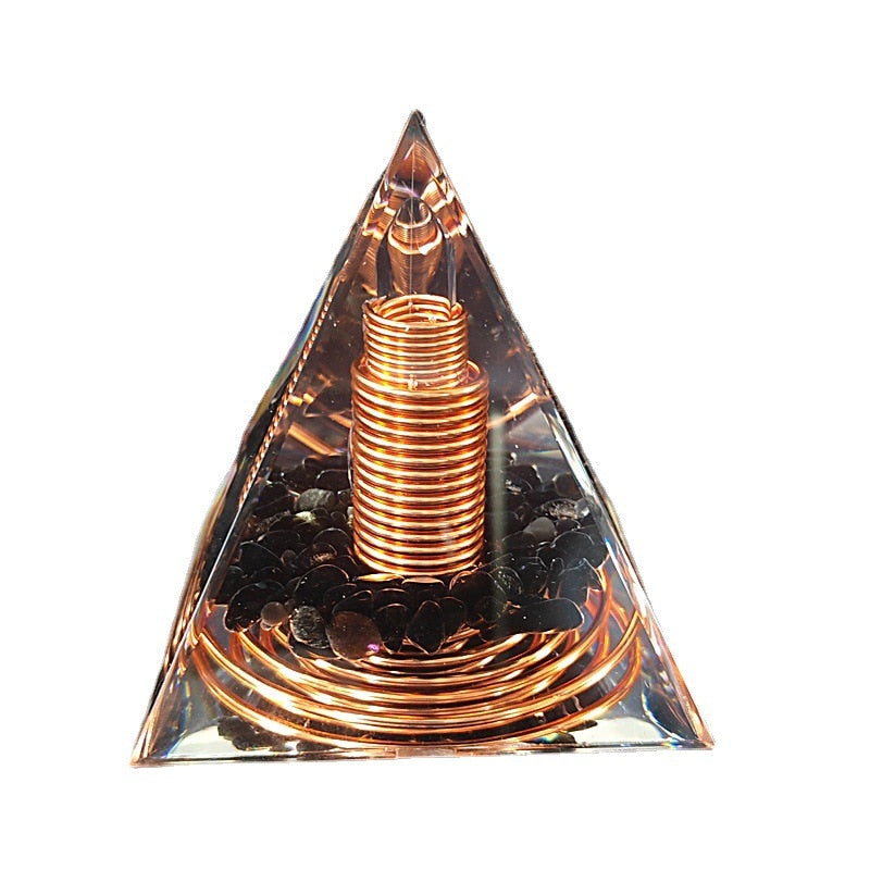 Pirâmide Orgonite com Obsidiana Negra e Fios de Cobre - Escudo energético para proteção de ambientes