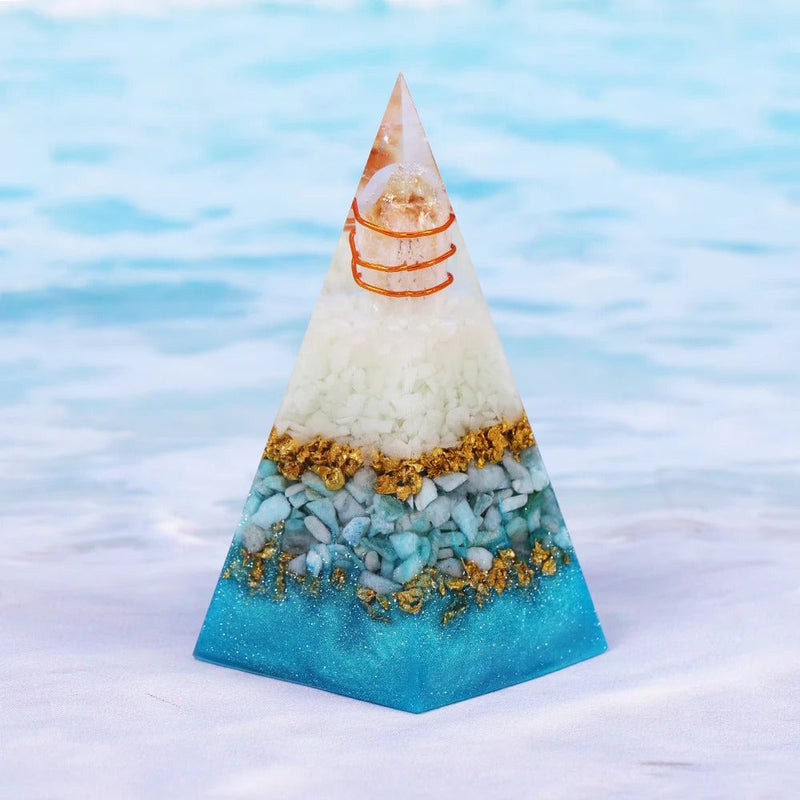 Pirâmide Orgonite Luminosa - Com Amazonita