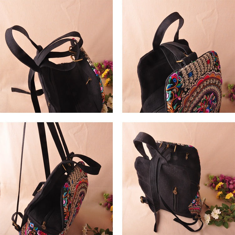 Mochila Mandala Mística - Mochila Feminina Estilo Étnico/Boho Bordada Retrô
