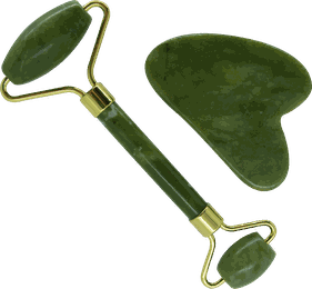 Um rolo de jade e uma pedra gua sha